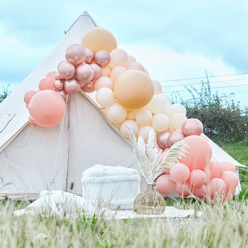 Kit Arco deluxe da 200 palloncini - Oro rosa metallizzato/pesca/corallo/rosa  per il compleanno del tuo bambino - Annikids