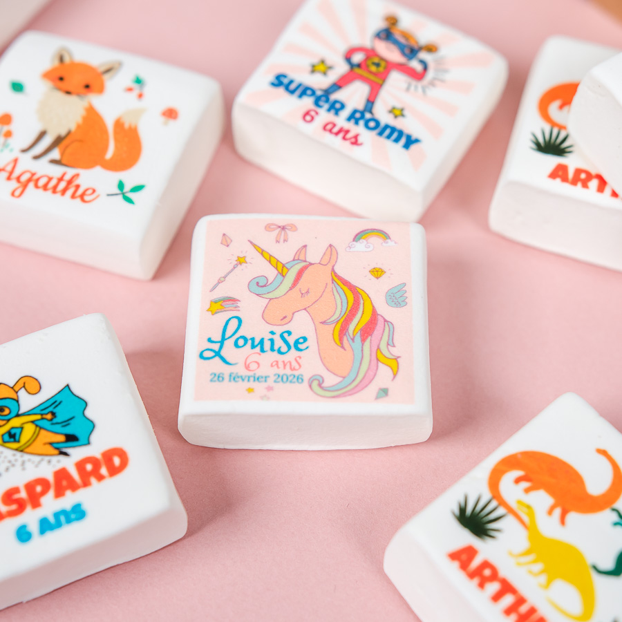 12 marshmallow personalizzati - Unicorno arcobaleno