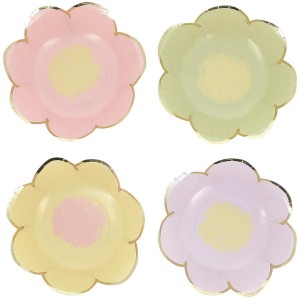 8 ciotole di fiori lilla, rosa, giallo, verde e oro