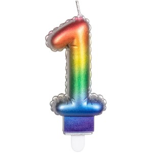 Candela Arcobaleno Numero 1 (8 cm) - Effetto Palloncino