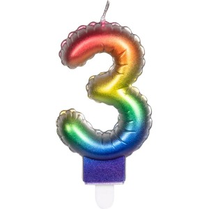 Candela Arcobaleno Numero 3 (8 cm) - Effetto Palloncino