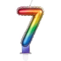 Candela Arcobaleno Numero 7 (8 cm) - Effetto Palloncino