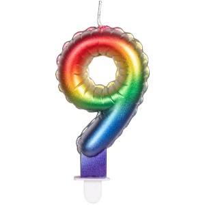 Candela Arcobaleno Numero 9 (8 cm) - Effetto Palloncino