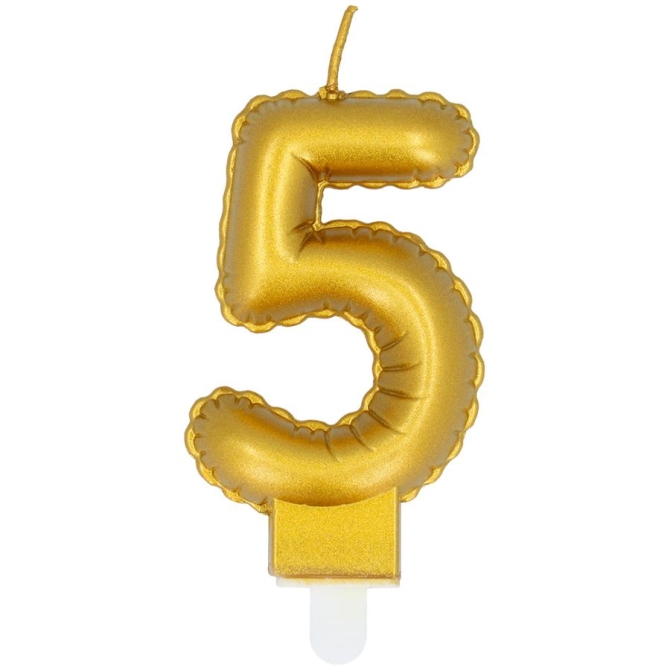 Candela Oro Numero 5 (8 cm) - Effetto Palloncino 