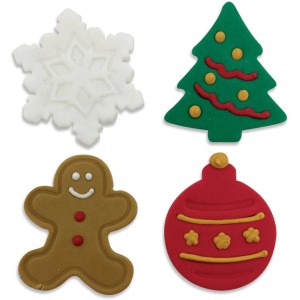 4 decorazioni Happy Holidays (4,5 cm) - Zucchero