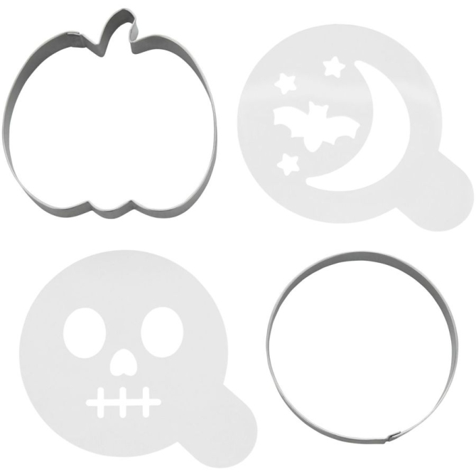 Set di 4 stampi per biscotti e stencil di Halloween 