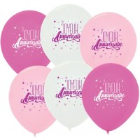 6 palloncini Happy Birthday - rosa