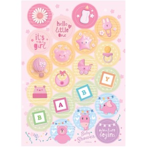 20 Mini Disque Baby Schower Girl  3,4 cm - Comestible