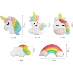 5 decorazioni pastello in zucchero unicorno / arcobaleno. n1