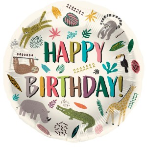 Palloncino piatto Birthday Zoo Party - 45 cm