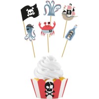 Set di 12 decorazioni per cupcake - Festa dei pirati