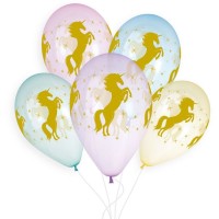 5 palloncini Unicorno Oro 33cm