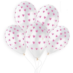 5 Ballons Coeurs Rose 33cm