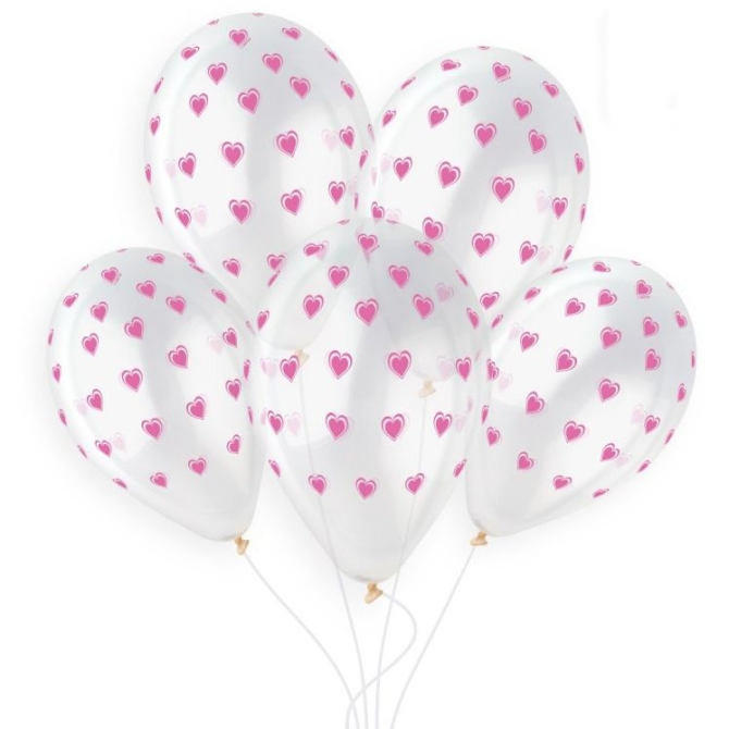 5 Ballons Coeurs Rose 33cm 