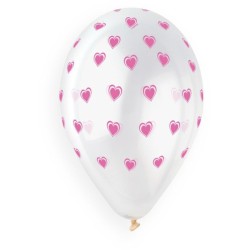 5 Ballons Coeurs Rose 33cm. n1