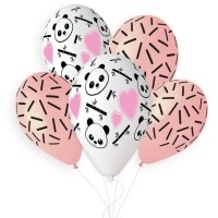 5 Ballons Panda Bamboo Rose 33cm