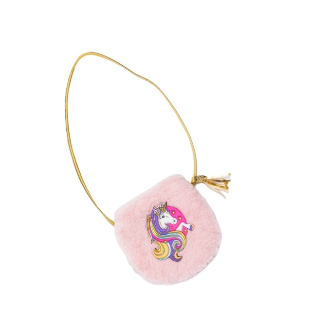 Piccola borsa soffice con unicorno rosa 