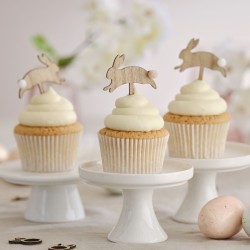 6 toppers per cupcake a forma di coniglio in legno. n1