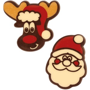 1 Babbo Natale + 1 Alce (3 cm) - Cioccolato bianco