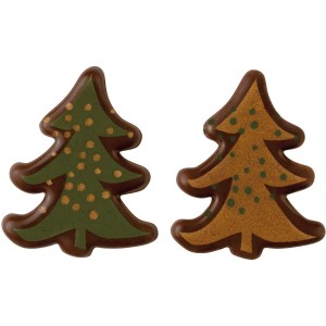 2 Abeti Verde/Oro/Marrone (3 cm) - Cioccolato Fondente
