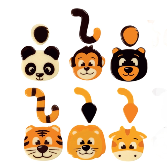 6 Animali della giungla (testa  +  coda)  4 cm- Cioccolato 