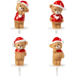 2 plettri a forma di orsetto di Natale con cappello - Resina