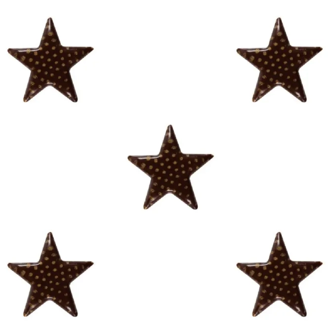 5 piccole stelle dorate a pois (2, 5 cm) - cioccolato 