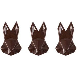 3 teste di coniglio origami (4,5 cm) - cioccolato fondente