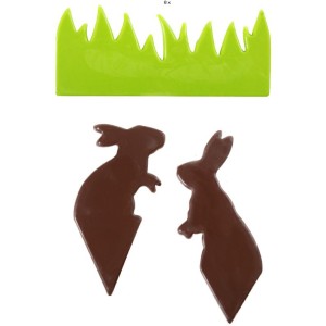 2 Conigli su Spighe (10 cm) con Erba (12 cm) - Cioccolato Fondente