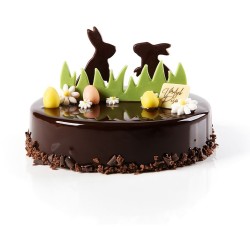 2 Conigli su Spighe (10 cm) con Erba (12 cm) - Cioccolato Fondente. n2