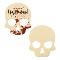 1 teschio grande Happy Halloween (13,5 cm) - cioccolato bianco bianco