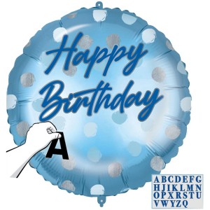 Lettere Personalizzabili per Palloncini ad Elio in Alluminio - Happy Birthday Blu  46 cm