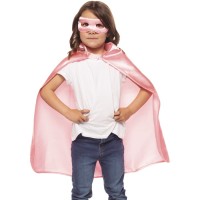 Mantello e maschera da supereroe rosa. Taglia 5-7 anni