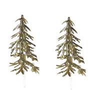 2 Stecchini Decorativi con Albero di Natale Oro (5,5 cm) - Plastica