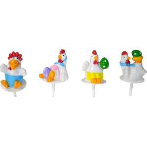 3 Stecchini Decorativi Galline (3,5 cm) - Plastica