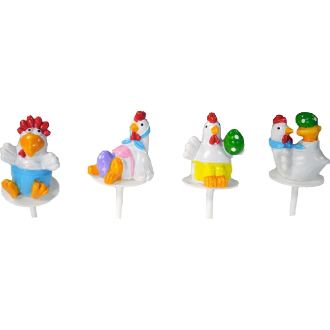 3 Stecchini Decorativi Galline (3, 5 cm) - Plastica 