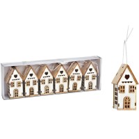 Set di 6 pendenti natalizi House 7 cm - Legno bianco