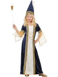 Costume da principessa delle fate medievale blu e oro